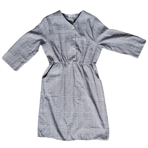 Ces Femme Plaid Long Sleeve Button Front Gray/Red Plaid Dress Women Sz Large - Picture 3 of 7